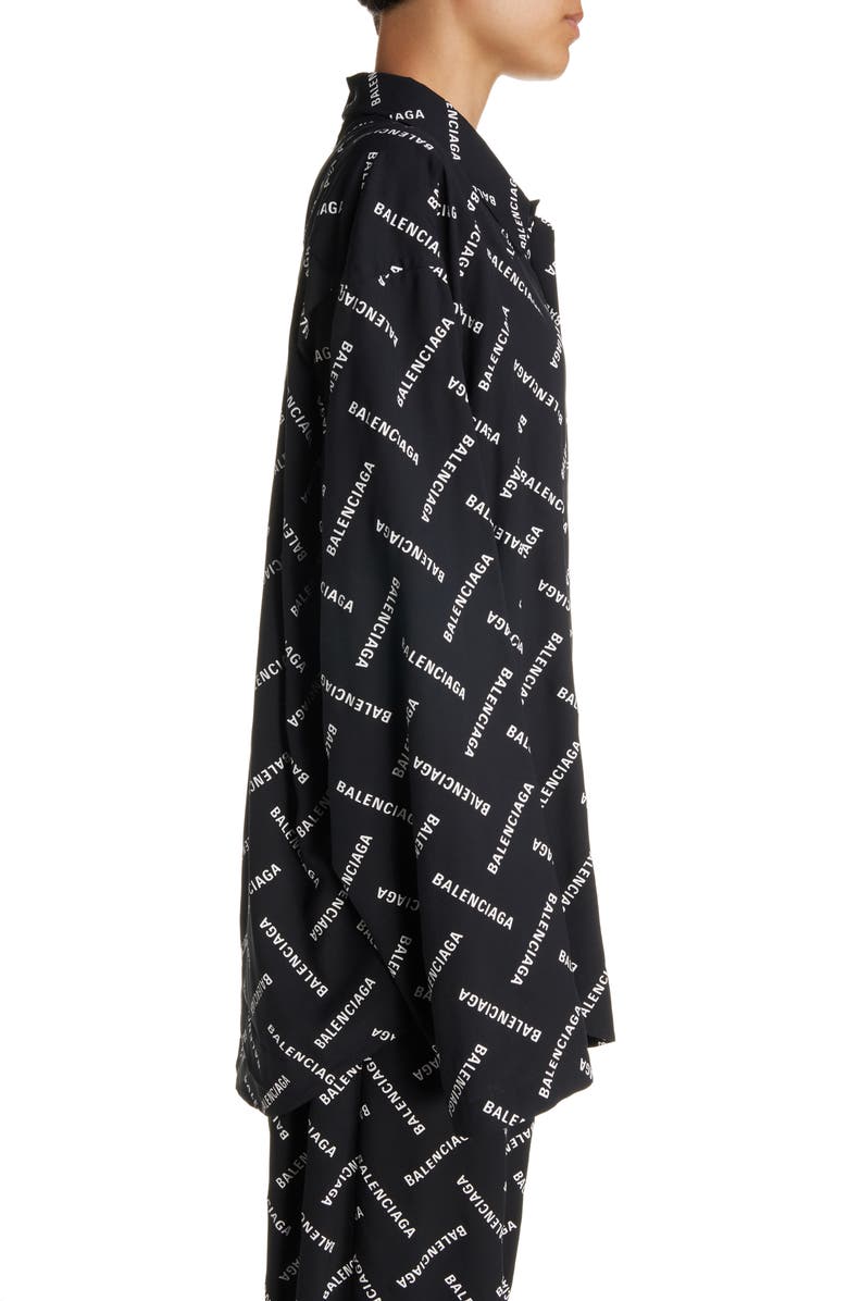 Balenciaga Relaxed Fit Logo Print Button-Up Shirt, Alternate, color, 