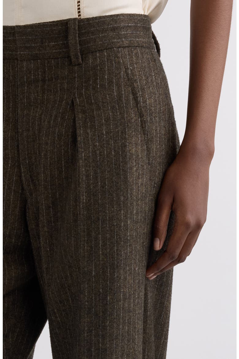 Lisetta Pinstripe Pleated Wide Leg Wool Blend Trousers, Alternate, color, DARK KHAKI