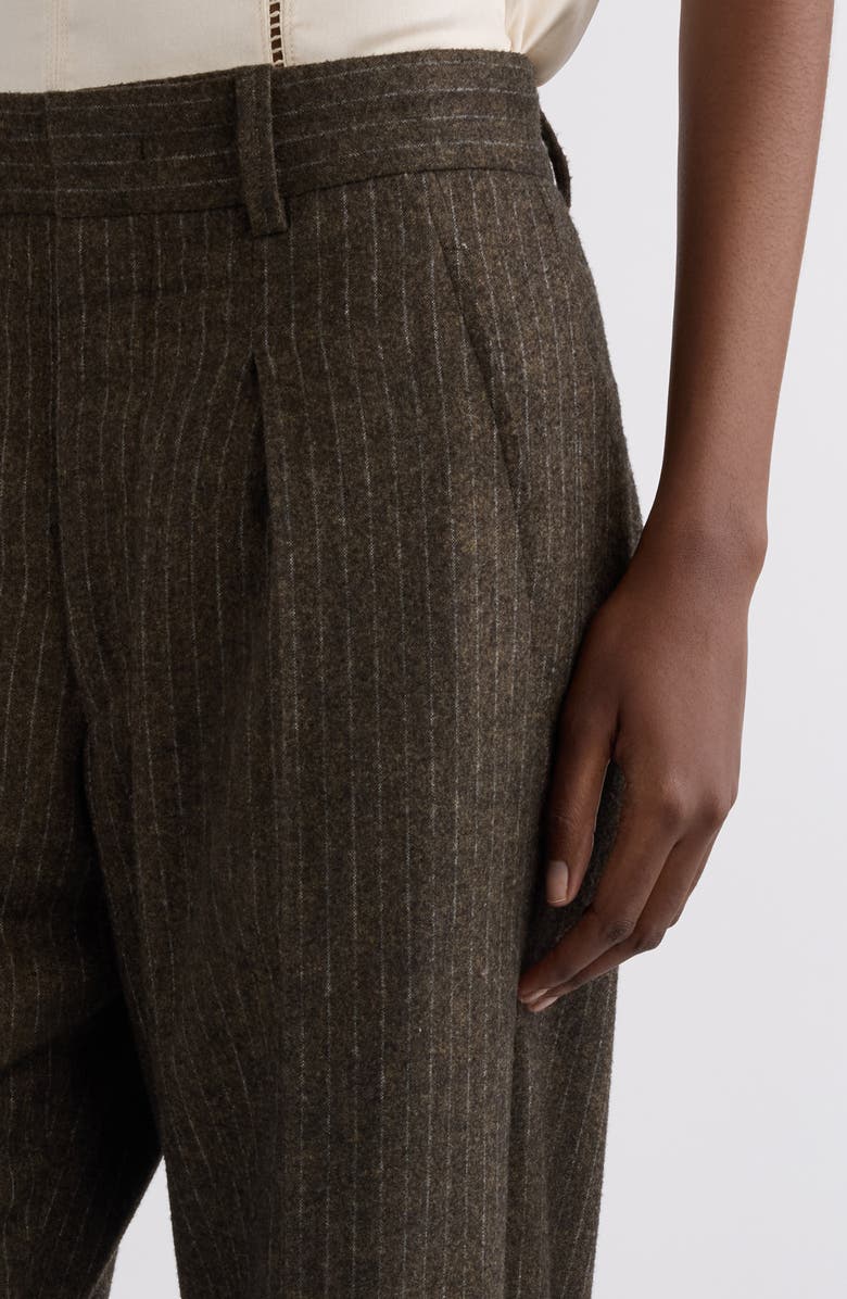 Isabel Marant Lisetta Pinstripe Pleated Wide Leg Wool Blend Trousers, Alternate, color, Dark Khaki