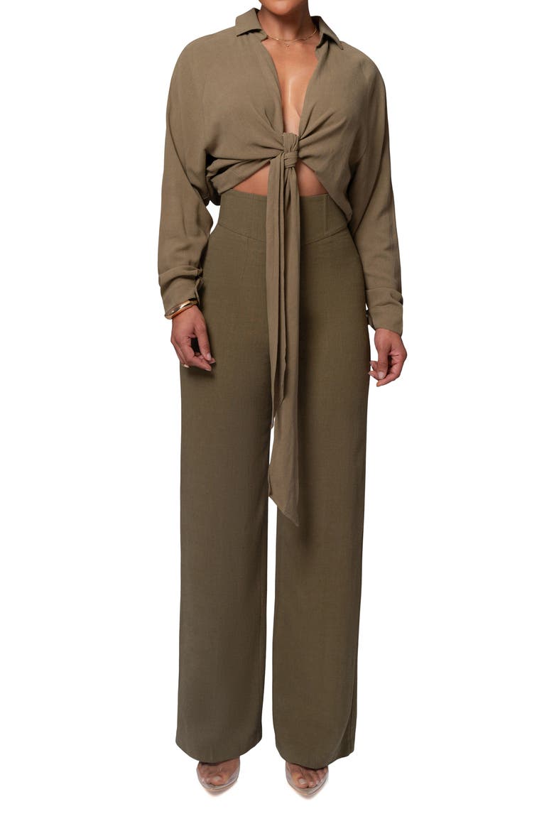 Soho Tie Front Crop Shirt, Alternate, color, GREEN