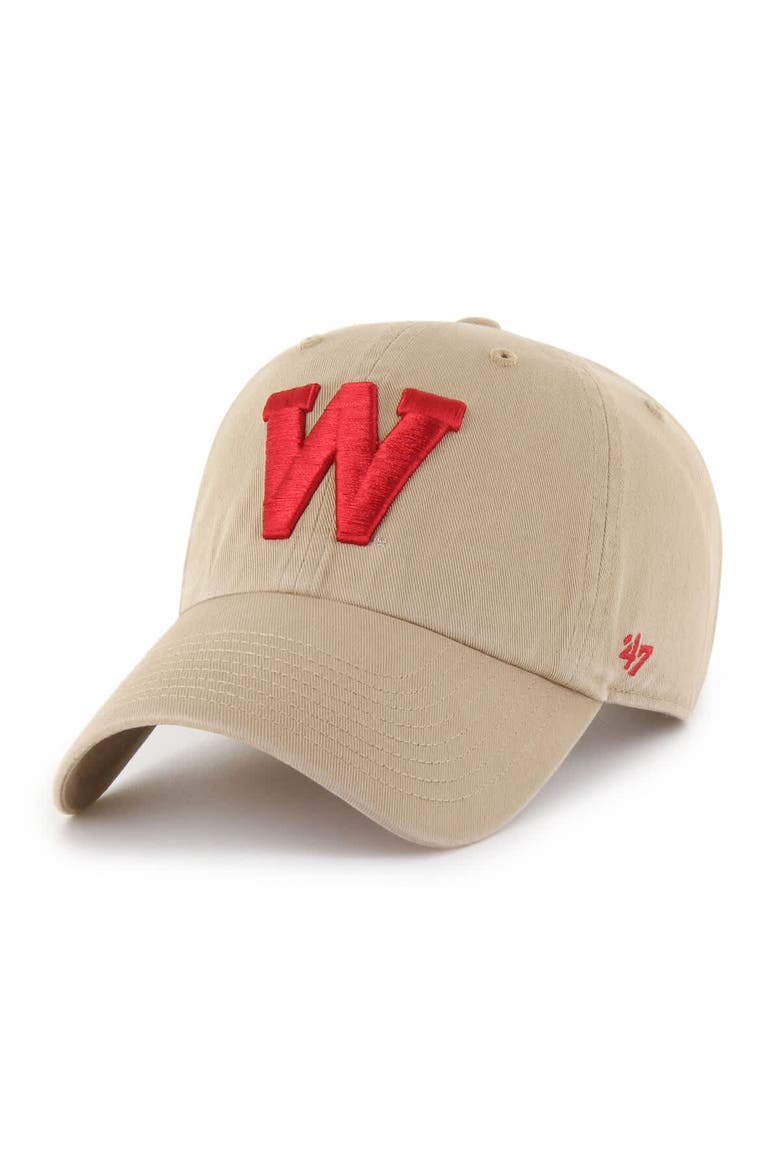 Men's '47 Khaki Wisconsin Badgers Vault Clean Up Adjustable Hat, Main, color, Khaki