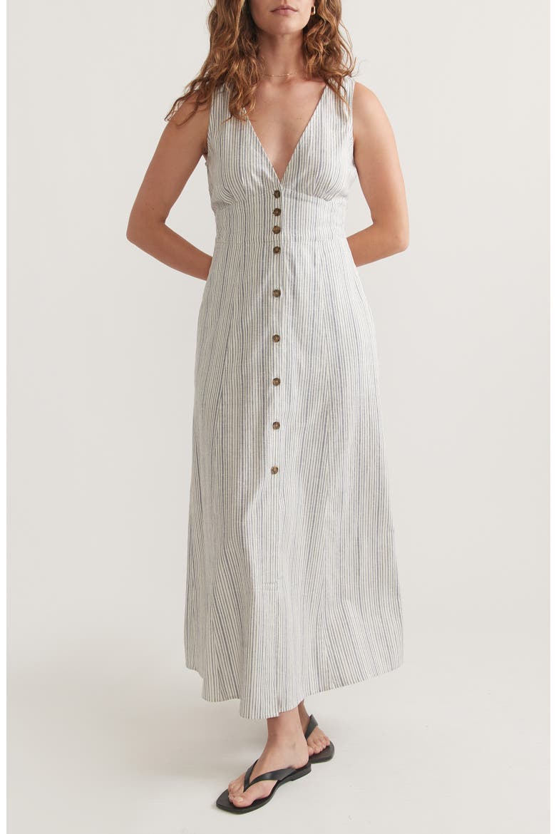 Camila Stripe Sleeveless Hemp Blend Maxi Dress, Main, color, DENIM/ WHITE STRIPE
