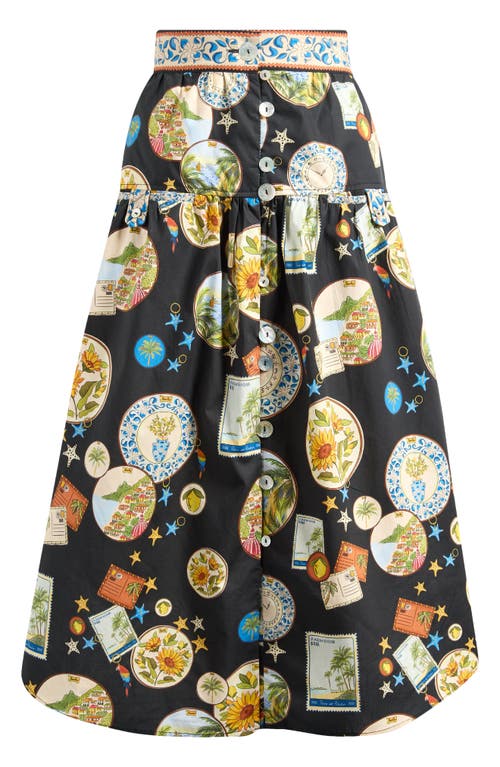 Farm Rio Trip Souvenir Print Cotton Skirt