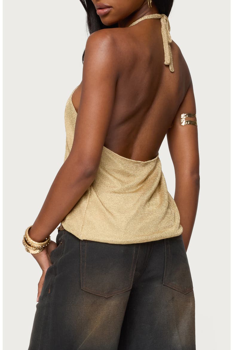 Stasia Sparkly Metallic Halter Top, Alternate, color, GOLD
