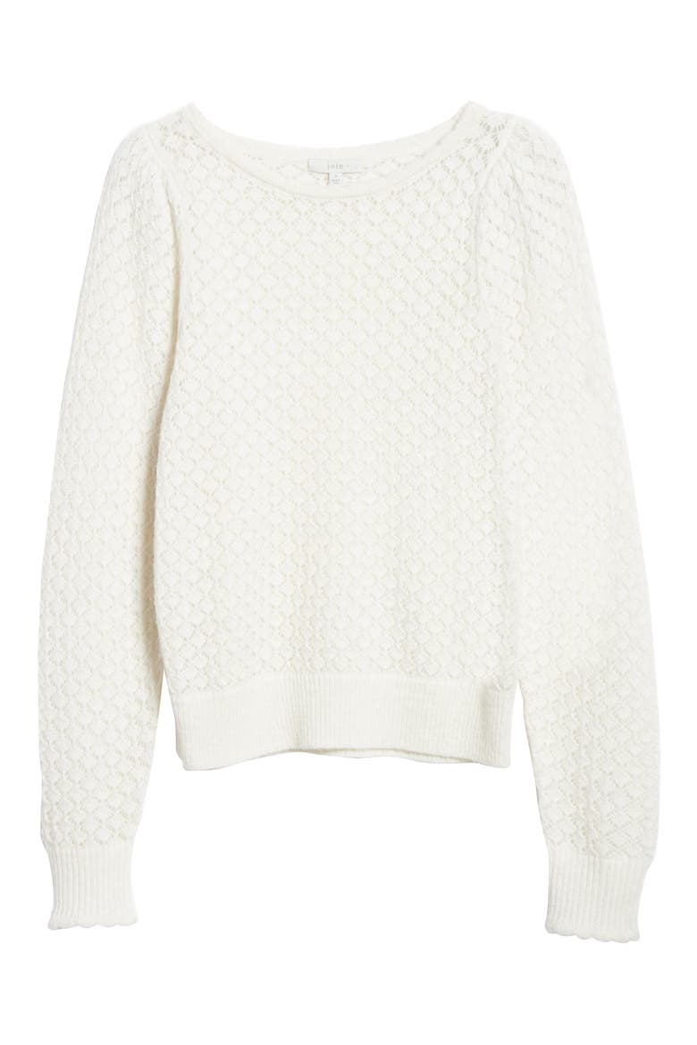 Moxya Pointelle Puff Sleeve Sweater, Alternate, color, WINTER WHITE