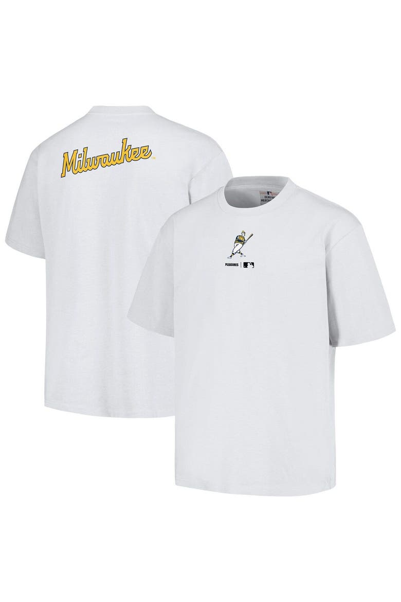 Men's PLEASURES  White Milwaukee Brewers Mascot T-Shirt, Main, color, White