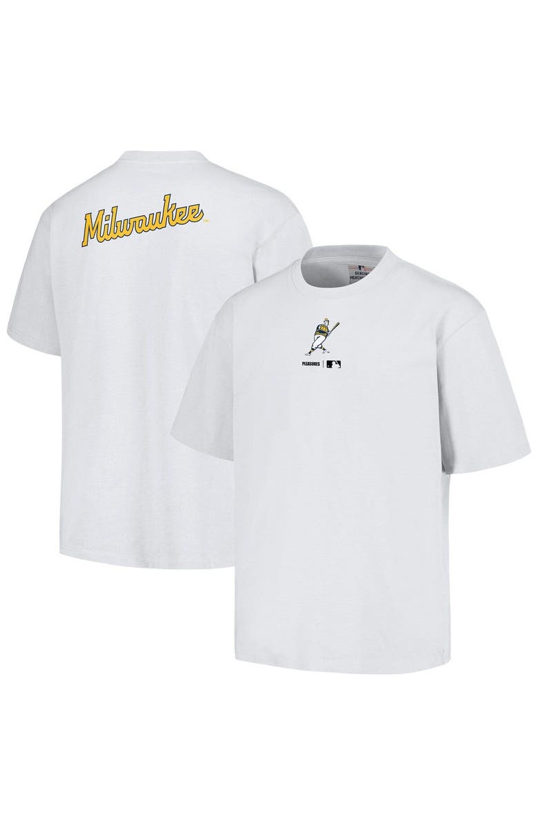 PLEASURES Men's PLEASURES White Milwaukee Brewers Mascot T-Shirt, Main, color, White