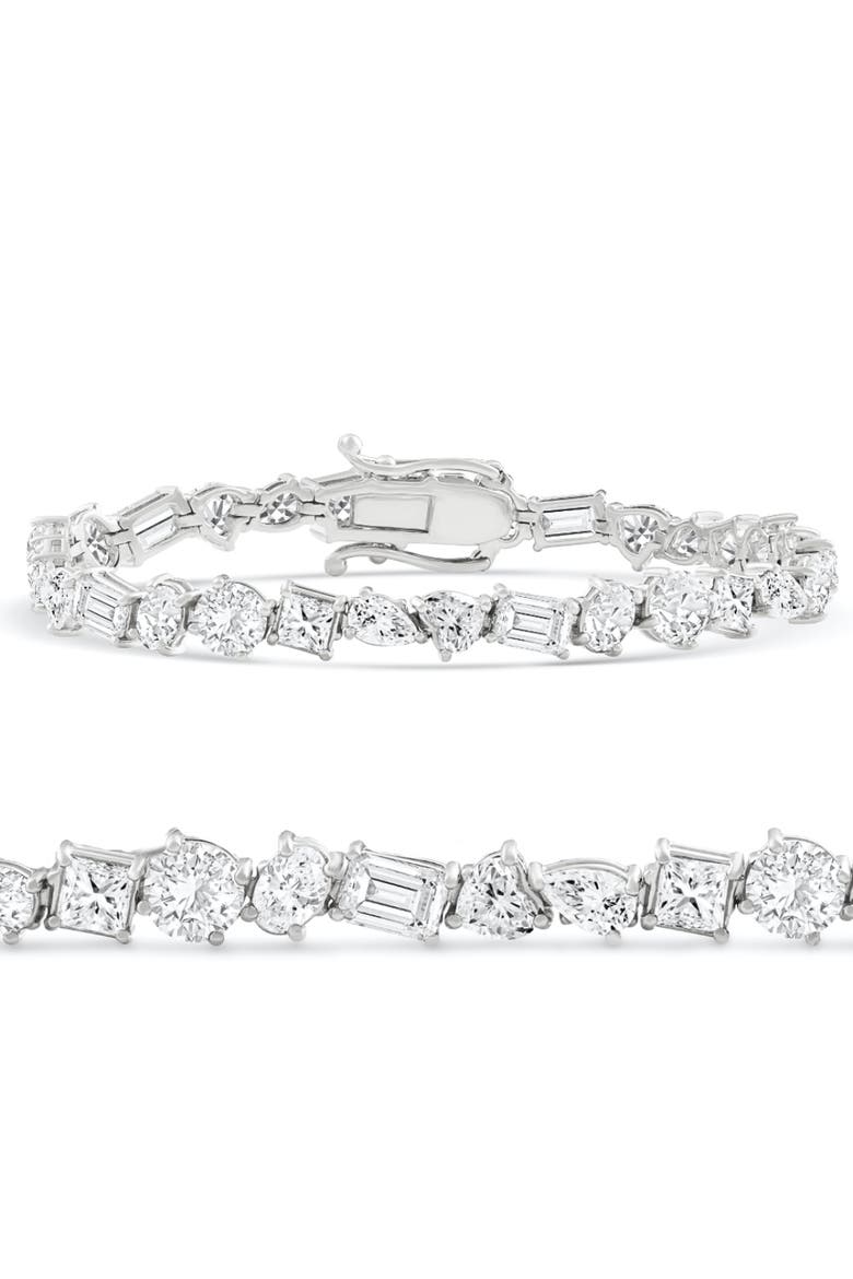 F/VS 15Ct Mixed Fancy Cut Diamond Tennis Bracelet 14k Gold Lab Grown 7", Main, color, 14k White Gold
