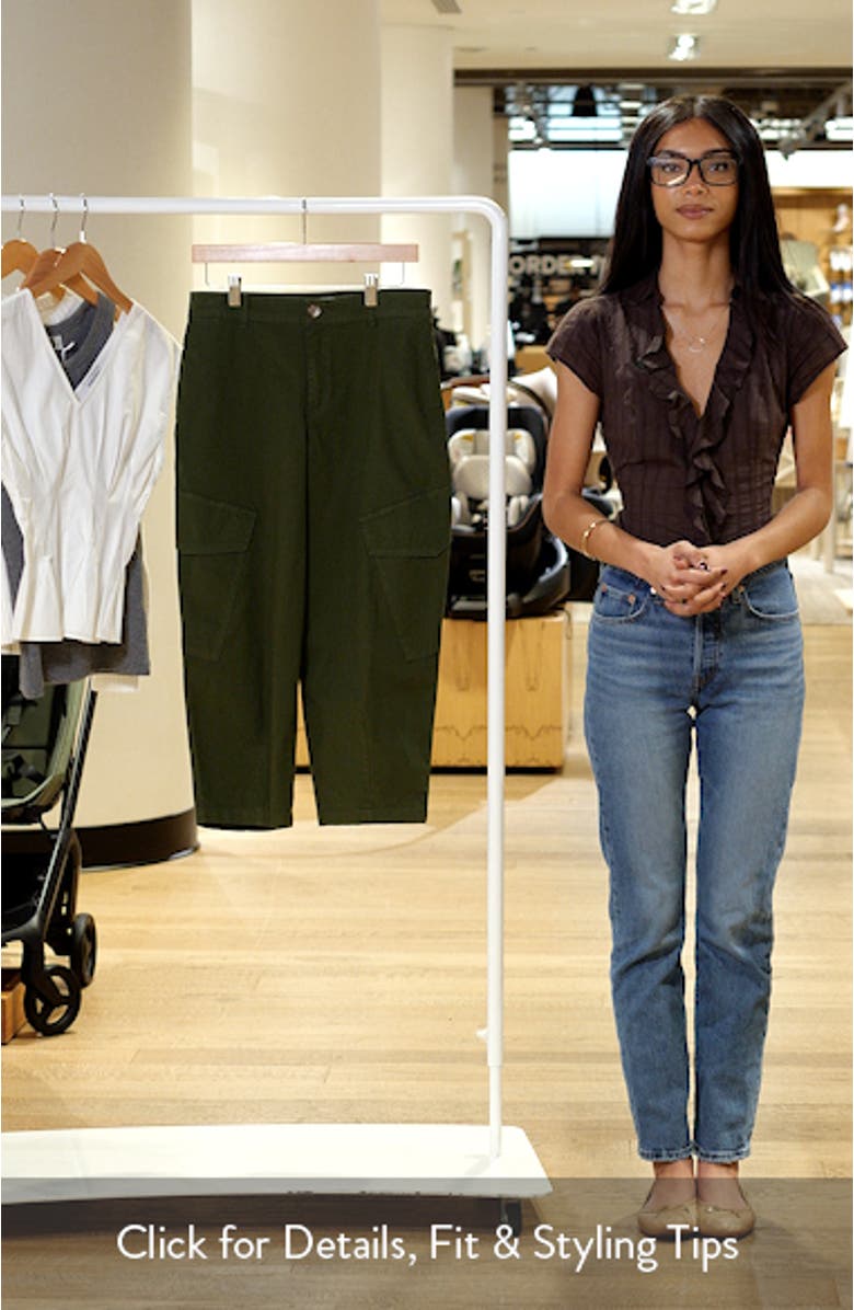 High Waist Crop Barrel Leg Cargo Pants, sales video thumbnail