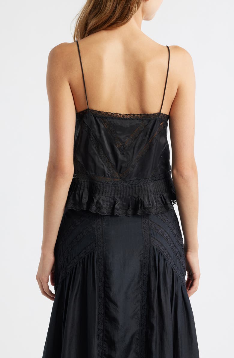 LoveShackFancy Ondeline Ruffle & Lace Silk Camisole, Alternate, color, Black
