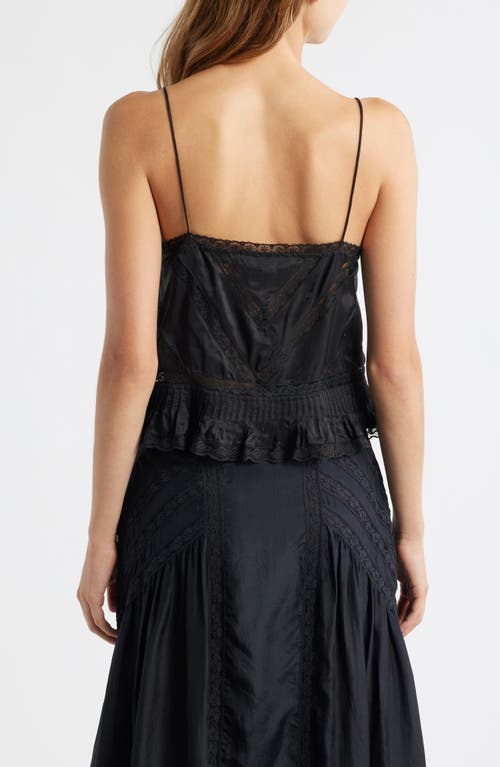 Loveshackfancy Ondeline Ruffle & Lace Silk Camisole In Black