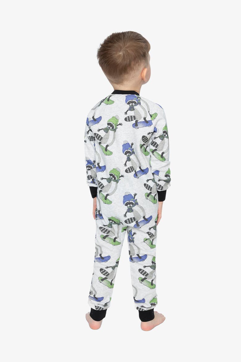 Raccoon Organic Cotton Front Zipper One Piece Pajama, Alternate, color, Beige with Raccoon Print