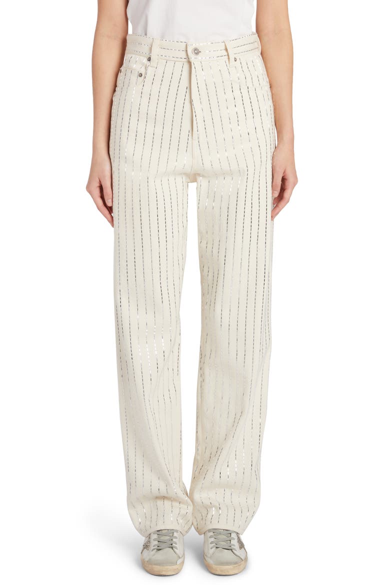 Kim Studded Stripe Cotton Denim Straight Leg Jeans, Main, color, HERITAGE WHITE