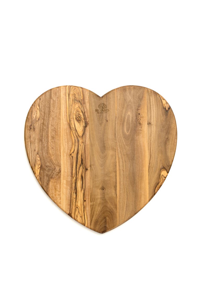 Olivewood Cutting Board, Heart Shape, 11 x 6.7 x 0.63", Alternate, color, Brown