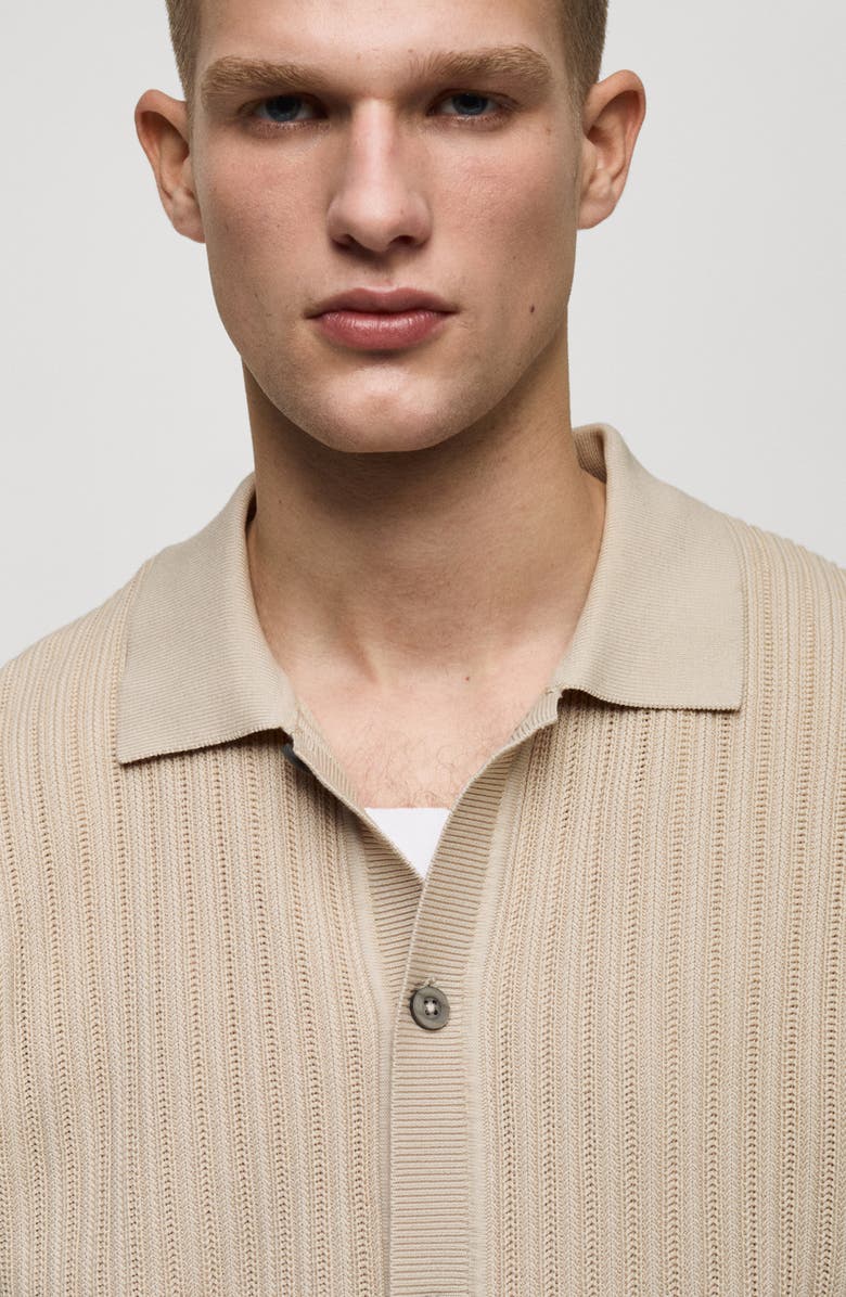 MANGO Textured Short Sleeve Button-Up Knit Shirt, Alternate, color, Ecru