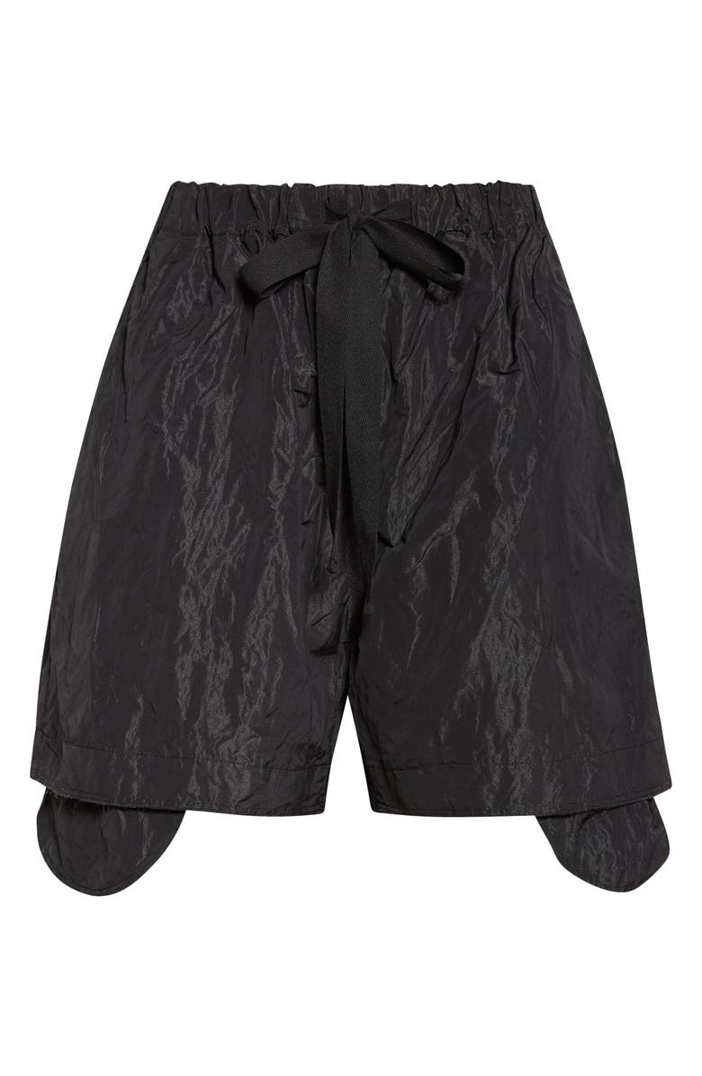 renaissance renaissance Gigi Raw Edge Crinkled Metallic Satin Shorts, Main, color, Black