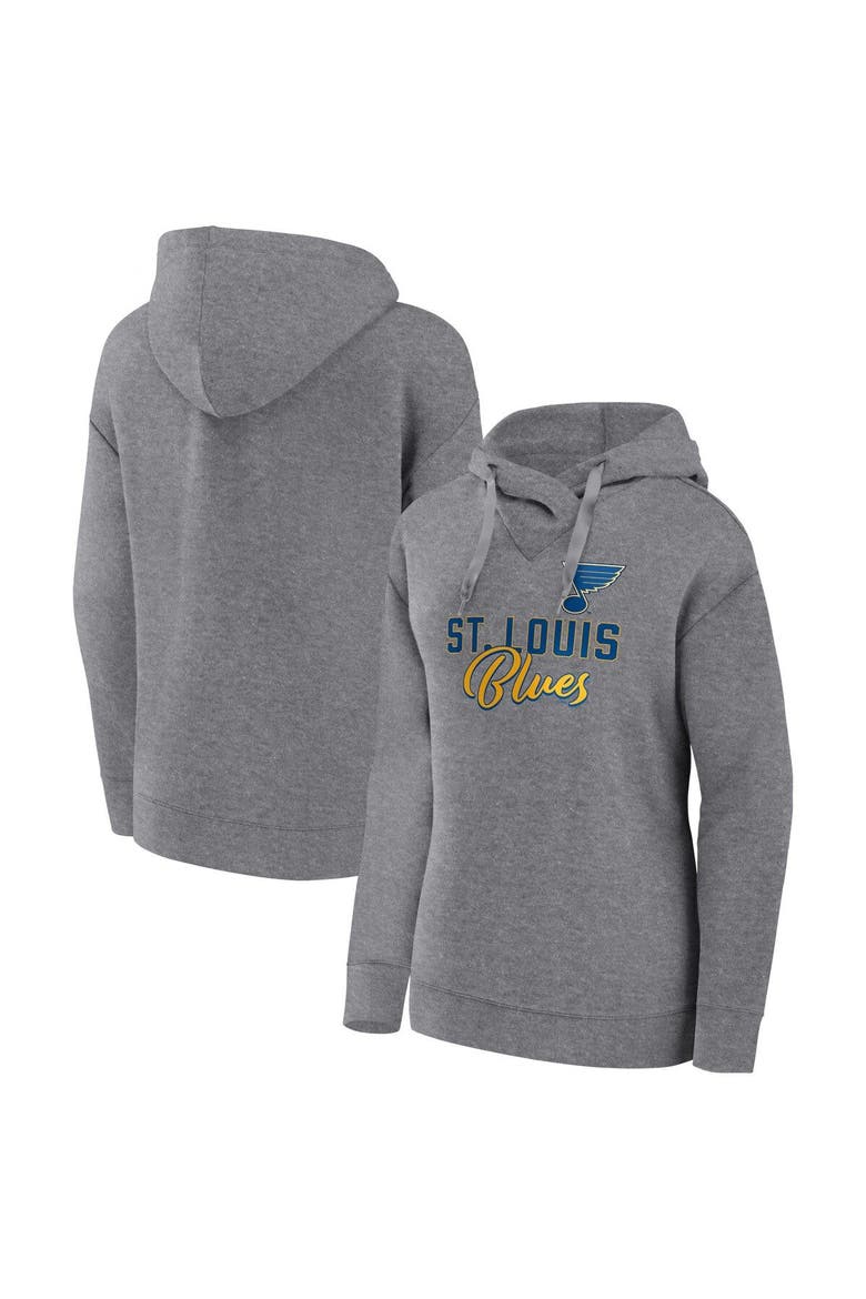 Women's Fanatics Branded Heather Gray St. Louis Blues Script Favorite Pullover Hoodie, Main, color, Heather Gray