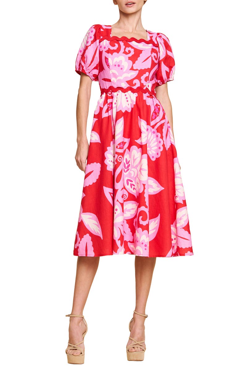 CIEBON Mitizi Puff Sleeve Midi Dress, Main, color,