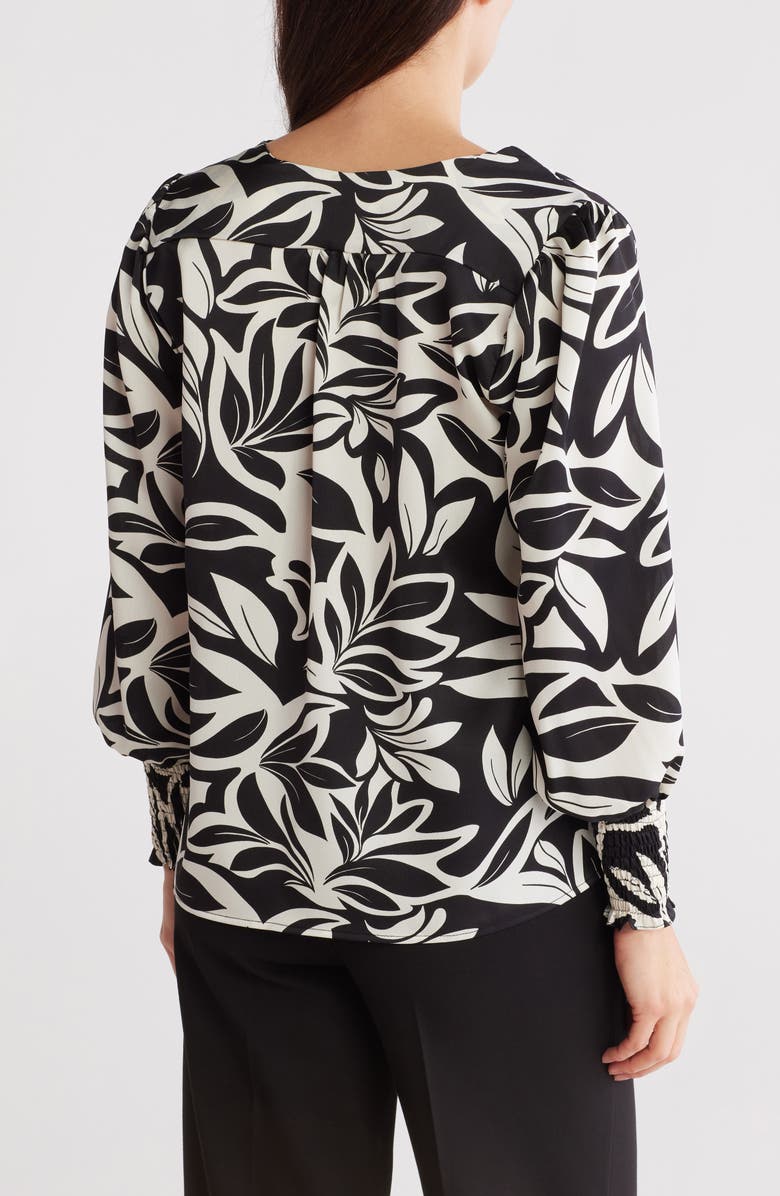 Renee C Floral Long Sleeve Top, Alternate, color, Black/ White