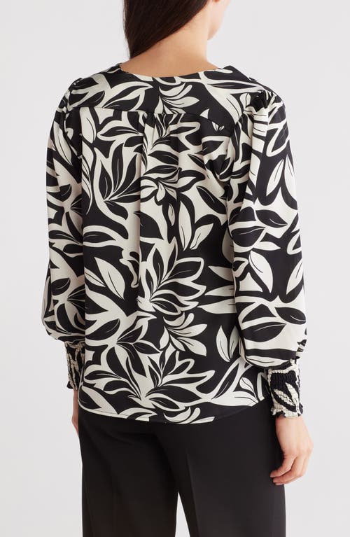 Shop Renee C Floral Long Sleeve Top In Black/white