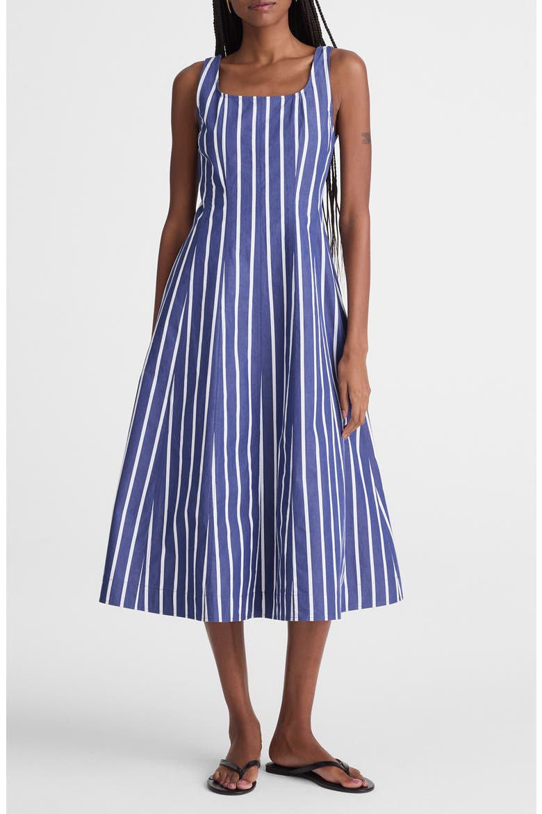 Rylie Stripe Poplin Midi Dress, Main, color, COOL NAVY