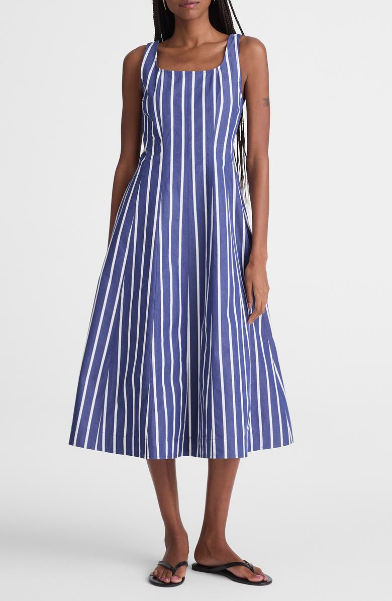 Madewell Rylie Stripe Poplin Midi Dress, Alternate, color, Cool Navy