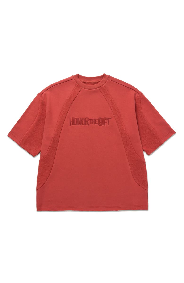 HONOR THE GIFT Panel Terry Short Sleeve Sweatshirt, Alternate, color, Brick