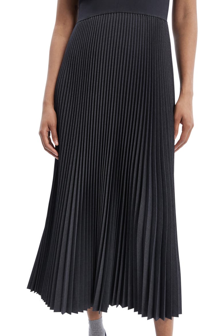 Pleated Mixed Media Midi Dress, Alternate, color, CHARCOAL MELANGE - A08