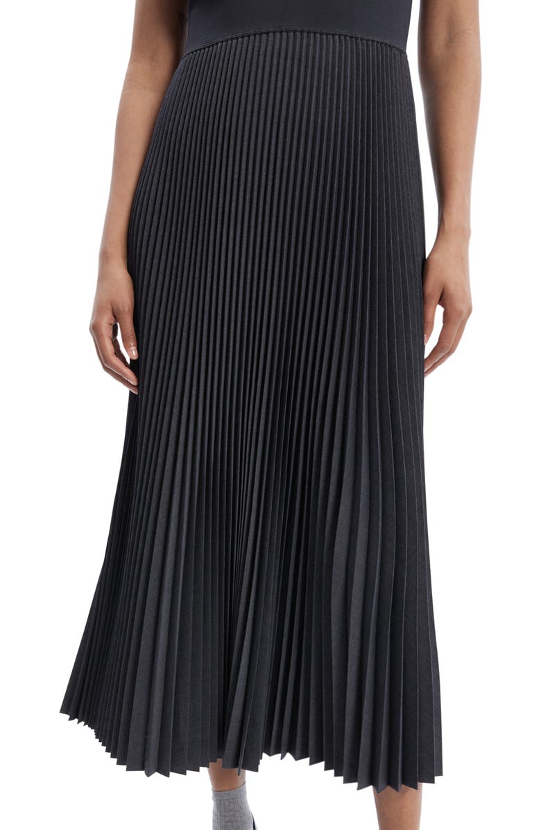 Theory Pleated Mixed Media Midi Dress, Alternate, color, 