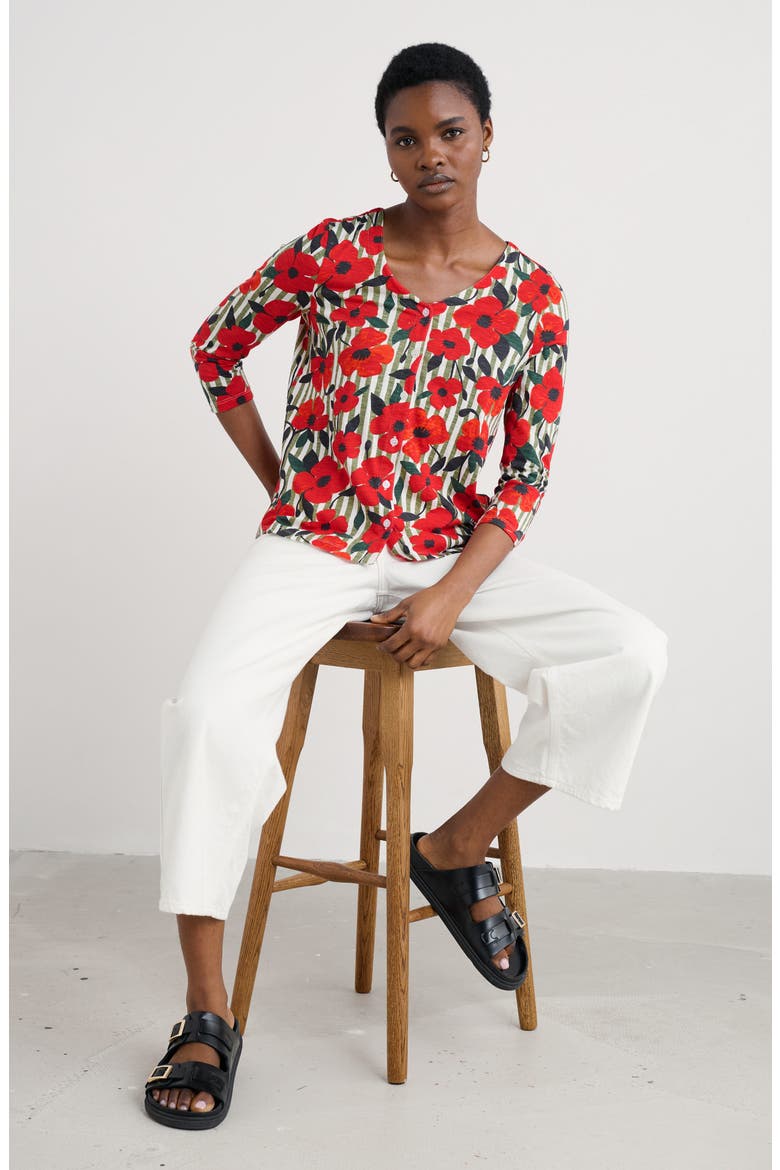 Studio Glass Organic Cotton Button-Up Top, Alternate, color, STRIPEY FLORAL MOSS