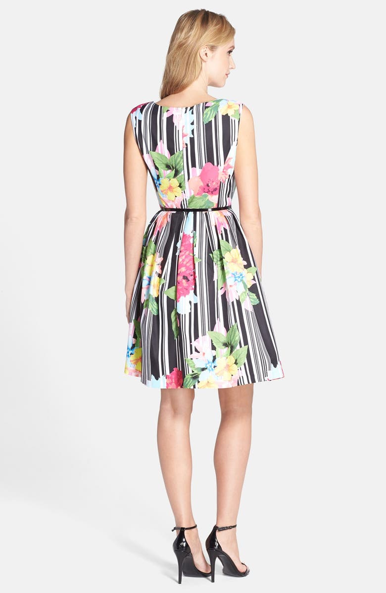 Ellen Tracy Belted Print Cotton Fit & Flare Dress, Alternate, color,