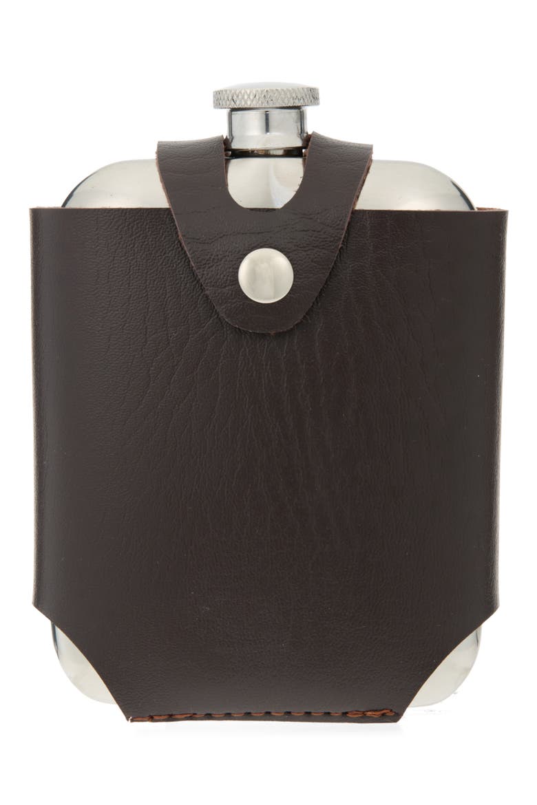 Harrison Leather Case & Stainless Steel Flask, Main, color, CLEAR