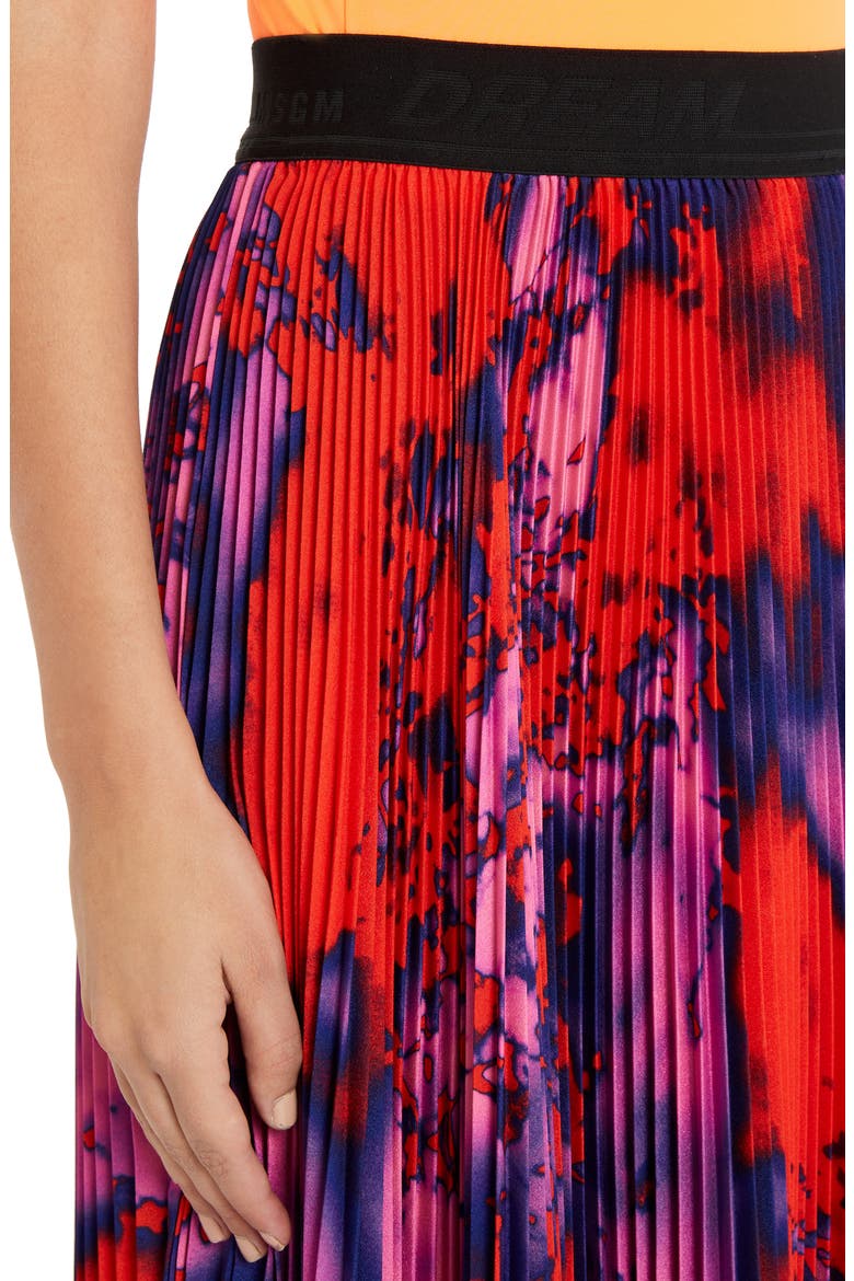 Tie Dye Pleated Midi Skirt, Alternate, color, RED