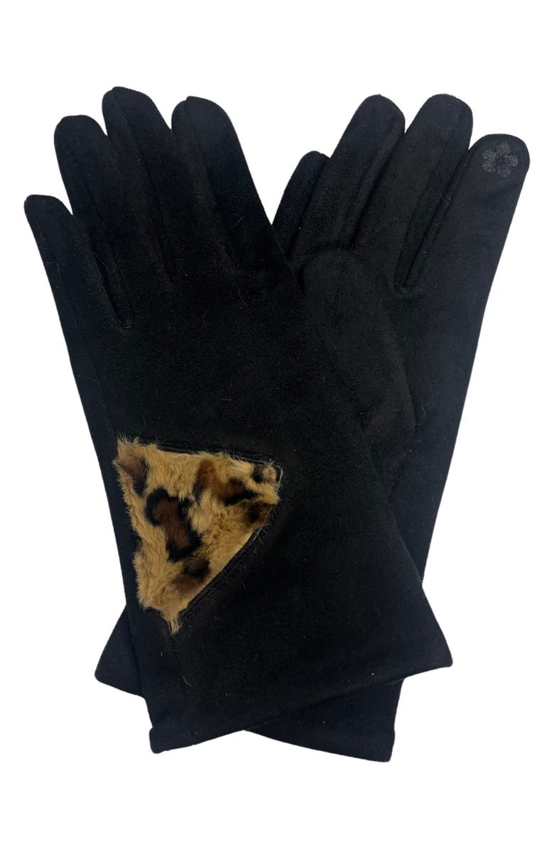 MARCUS ADLER Cheetah Print Faux Fur Trim Gloves, Main, color, Black