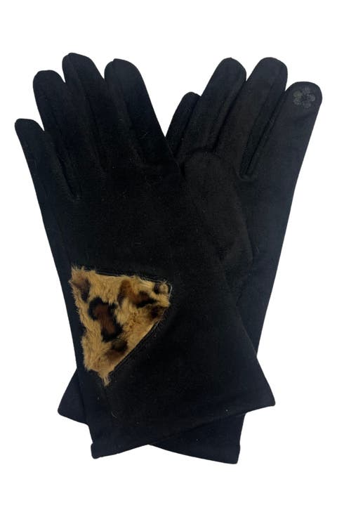 Cheetah Print Faux Fur Trim Gloves