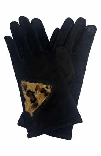 Cheetah Print Faux Fur Trim Gloves