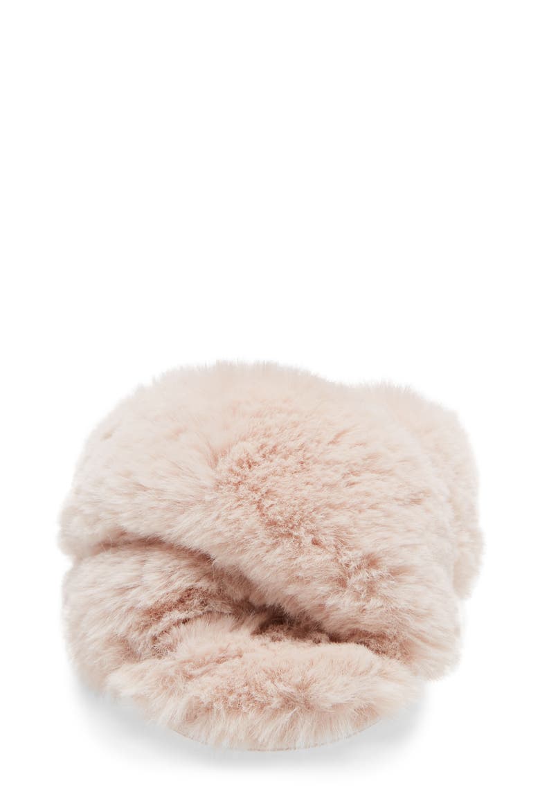Faux Shearling Crossover Slide Slipper, Alternate, color, PINK