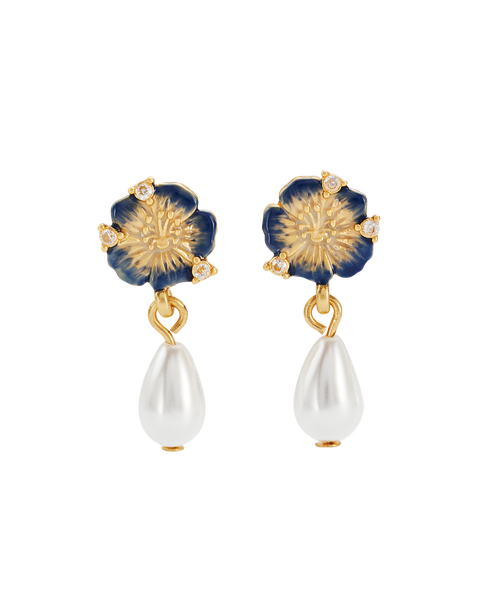 Larkspur & Pearl Drop Earrings