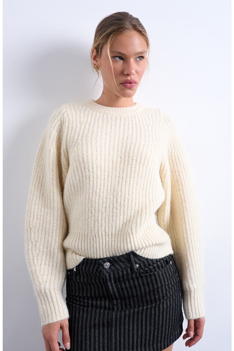 Rib Puff Sleeve Sweater, Main, color, IVORY