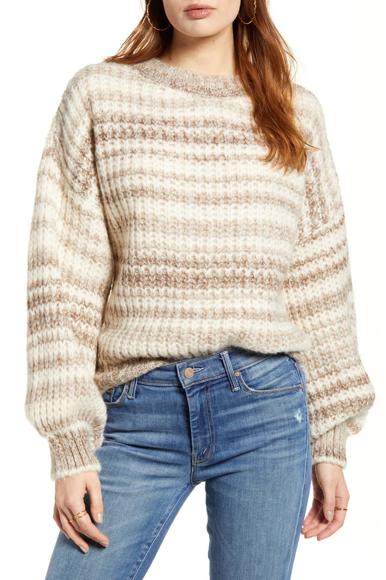 Leya Stripe Crewneck Sweater, Main, color, BIRCH