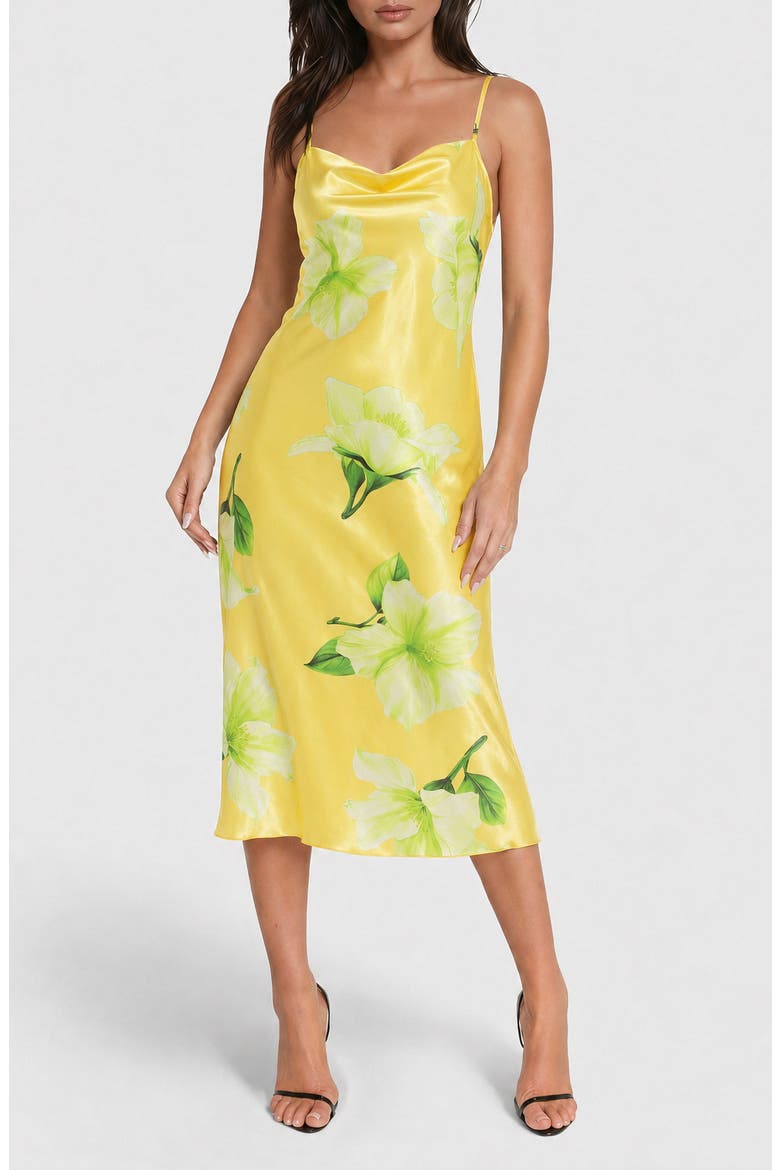 Cowl Neck Satin Slipdress, Main, color, YELLOW GREEN