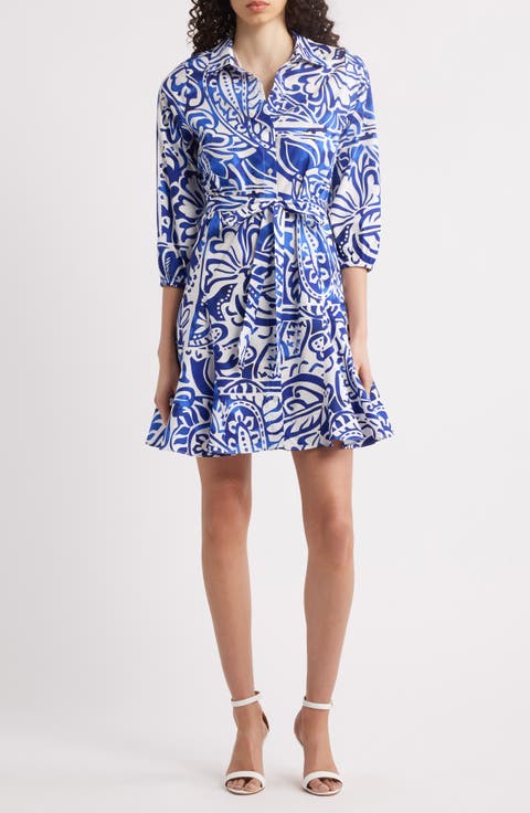 Collar Tie Waist Long Sleeve Dress