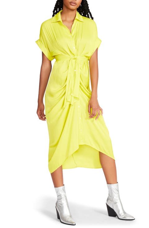 Tori Tie Waist Satin Midi Shirtdress