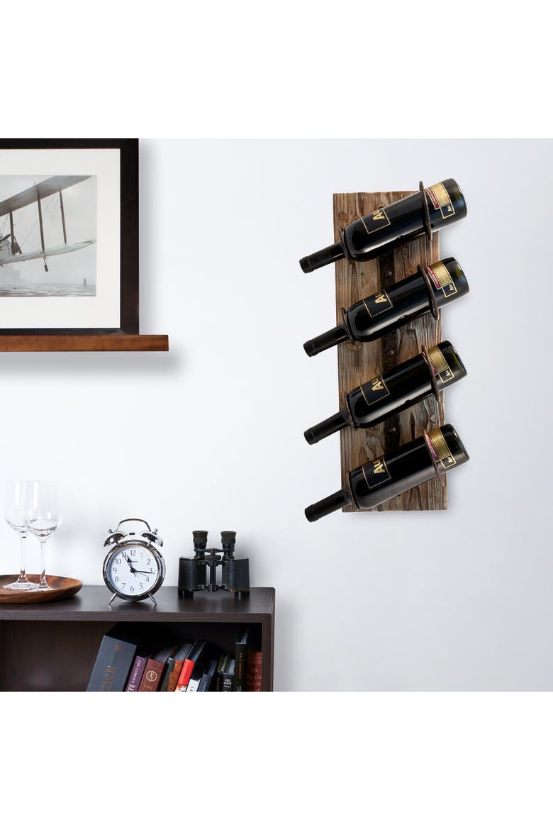 Wall Mounted Metal & Wood 4-Bottle Wine Rack, Alternate, color, Wood