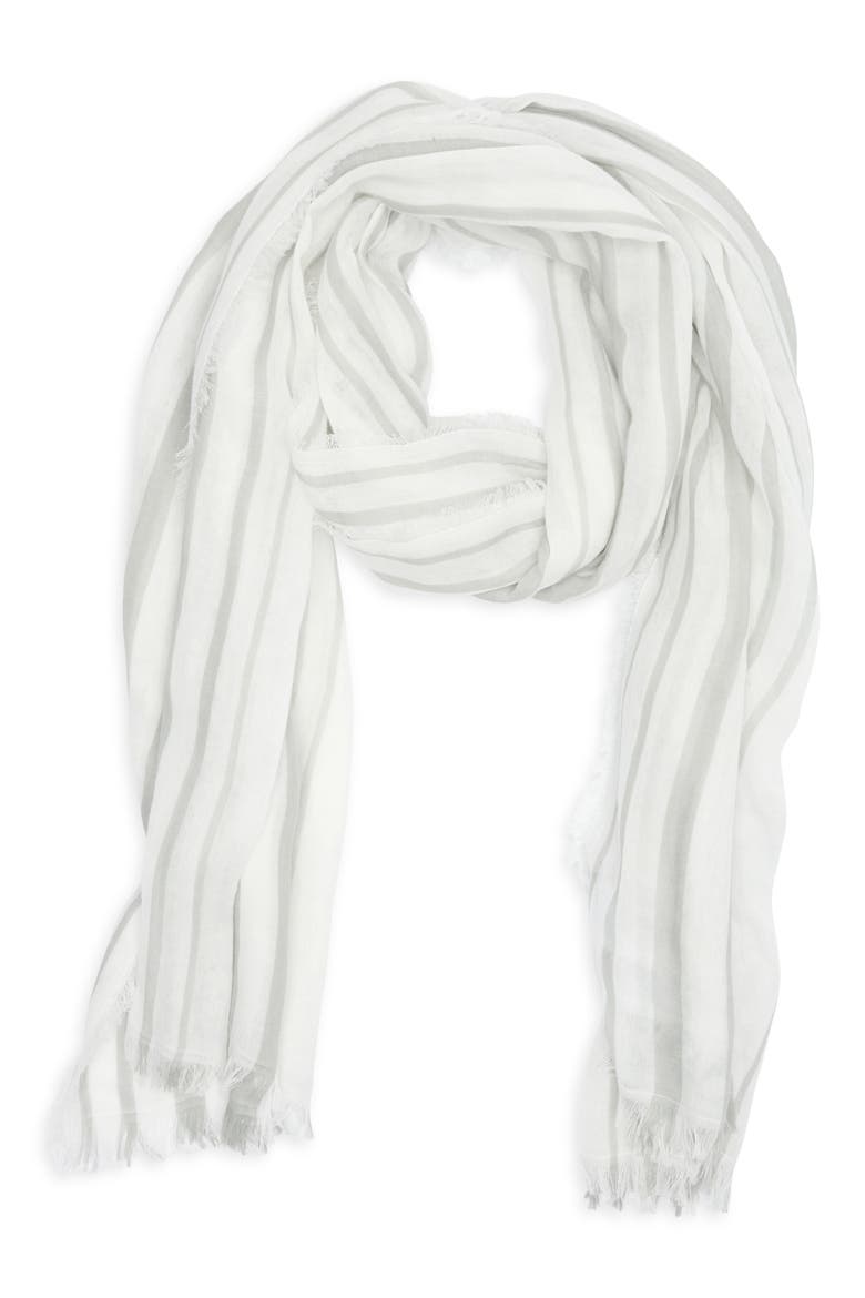 Variegated Stripe Cotton Fringe Scarf, Alternate, color, SEA STONE OFF WHITE