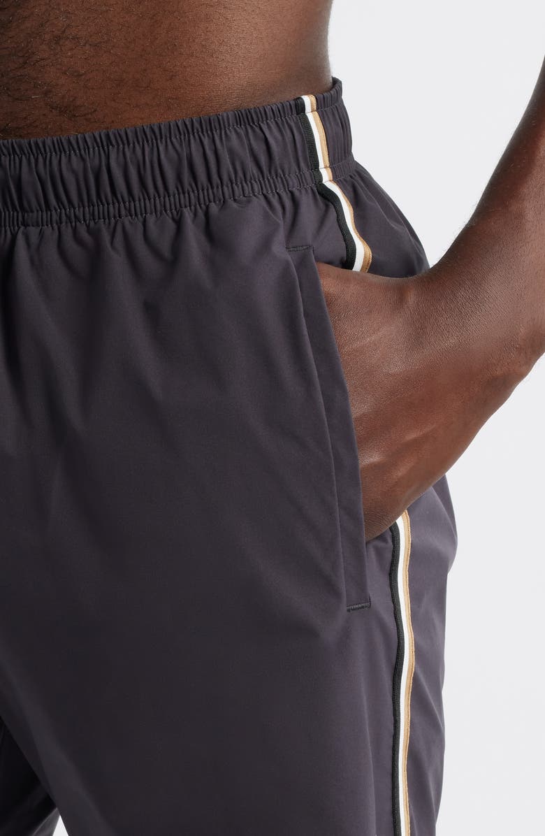 BOSS Side Stripe Stretch Swim Trunks, Alternate, color, Dark Grey