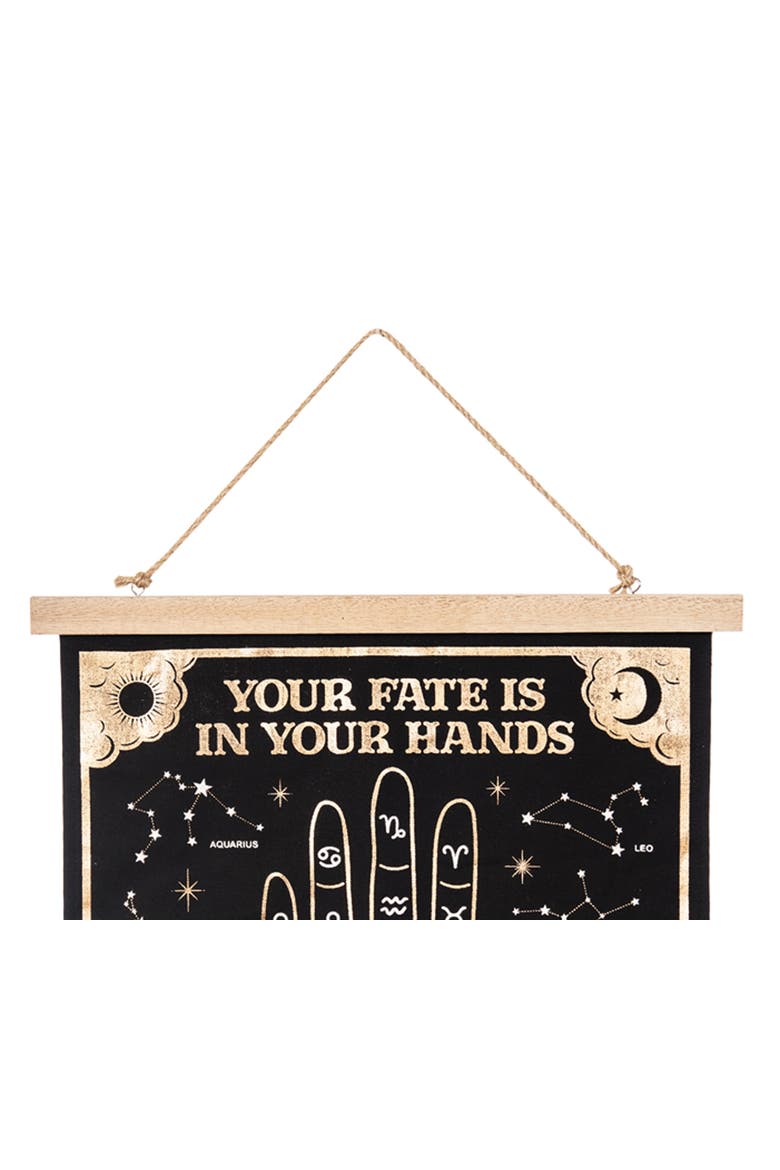 "Fate is in Your Hands" Palmistry Astrology Hand Chart Wall Hanging Art, Alternate, color, Black