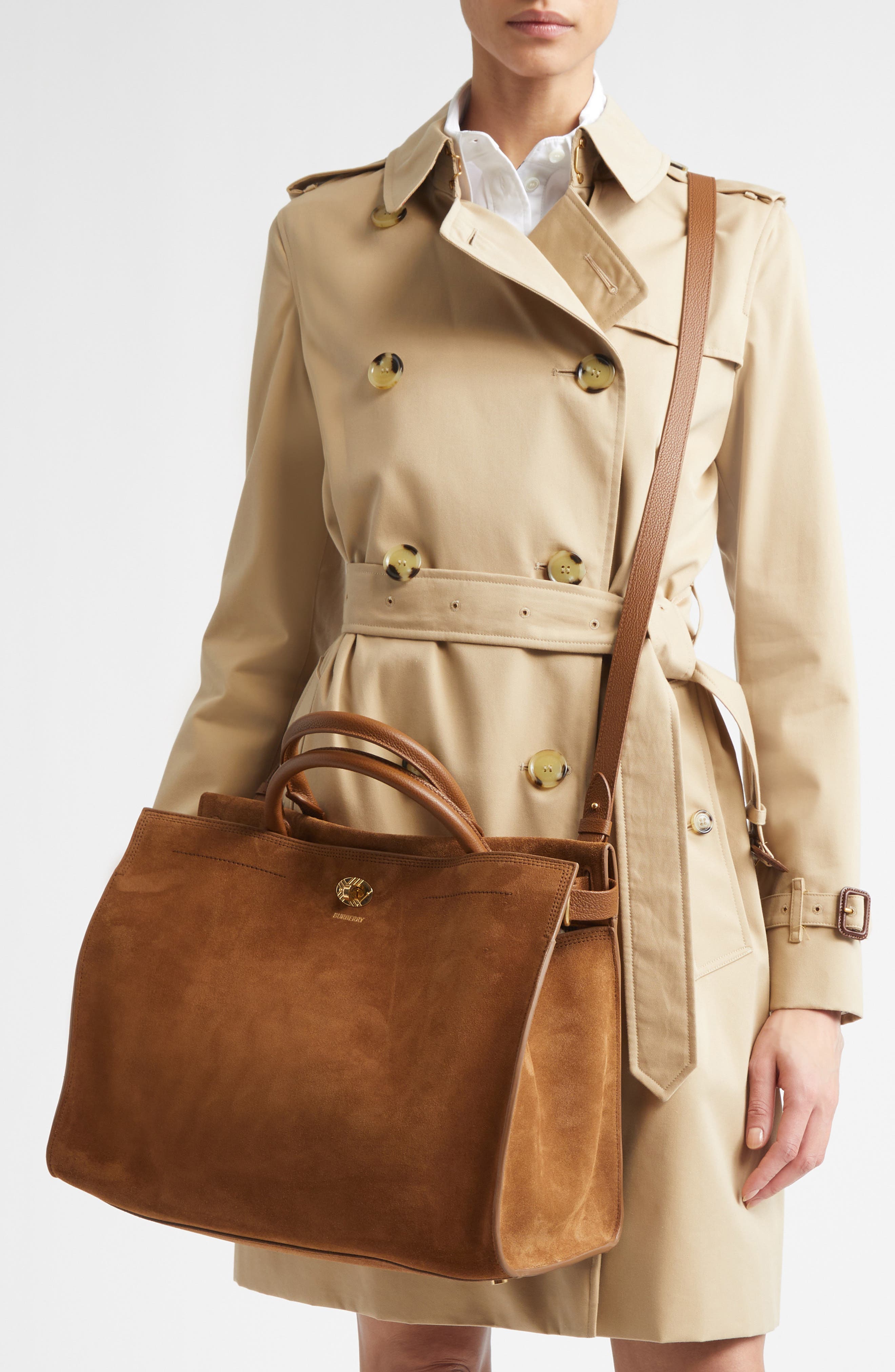 Burberry Medium Cotswolds Suede Tote, Alternate, color, Hazel