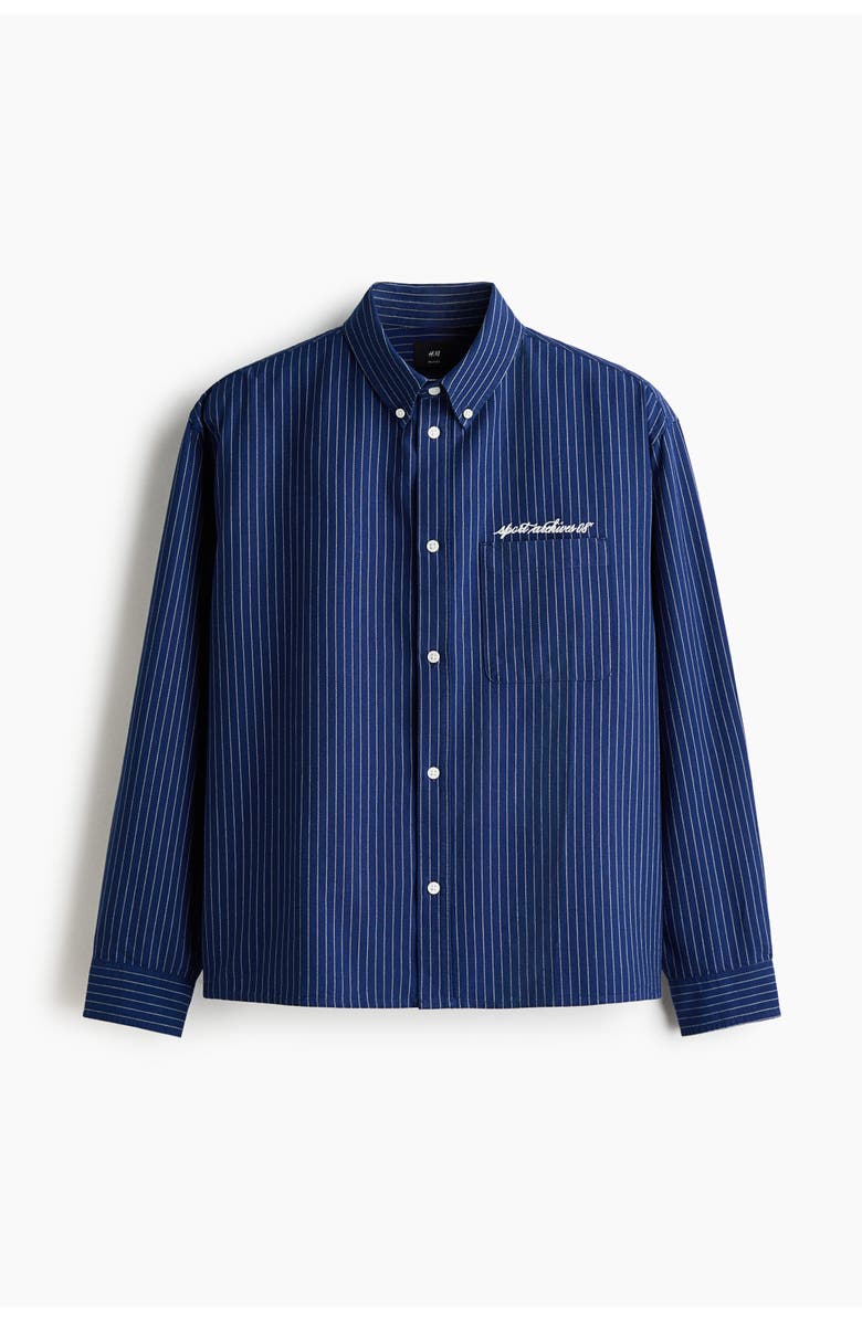 H&M Loose-fit oxford shirt, Alternate, color, Navy Blue/Striped