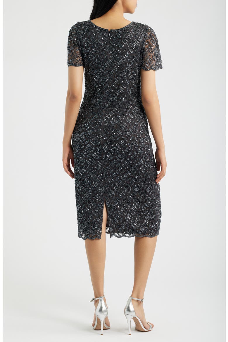 Beaded Midi Cocktail Dress, Alternate, color, SLATE 421